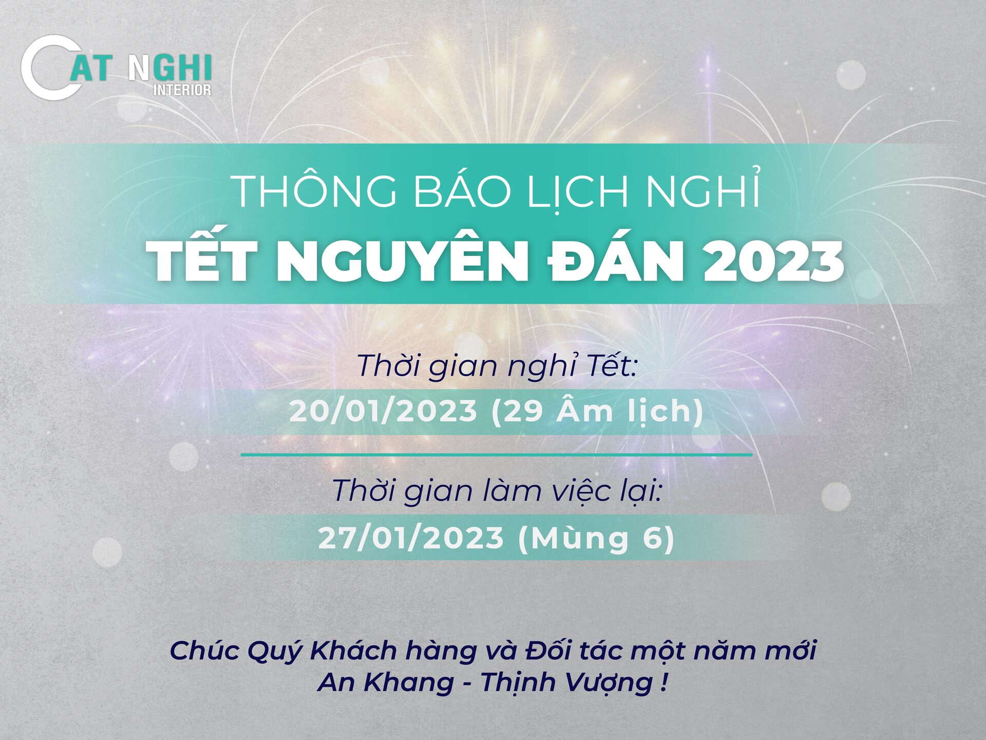 THÔNG BÁO LỊCH NGHỈ TẾT NGUYÊN ĐÁN 2023