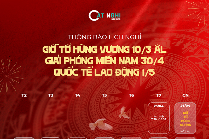 THÔNG BÁO LỊCH NGHỈ LỄ  10/3 ÂL, 30/4 & 1/5