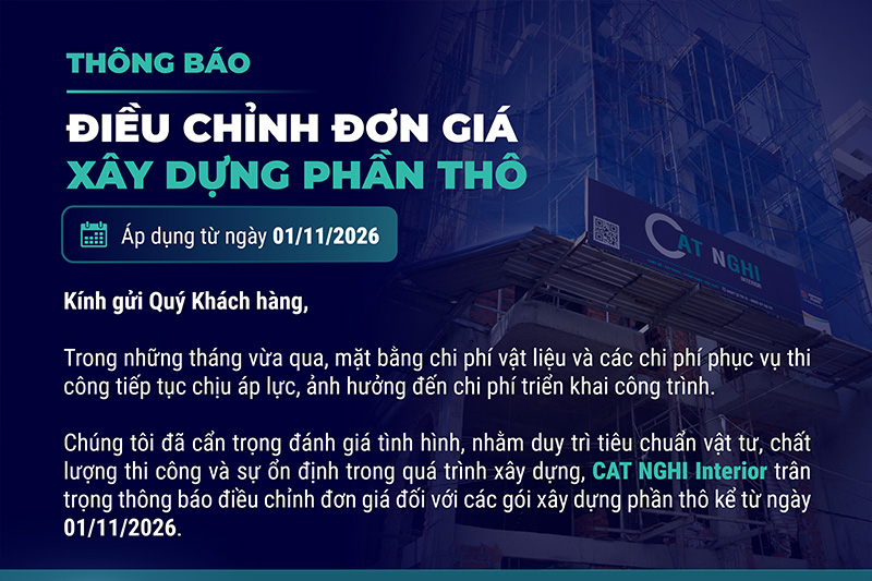 THÔNG BÁO ĐIỀU CHỈNH ĐƠN GIÁ XÂY DỰNG PHẦN THÔ